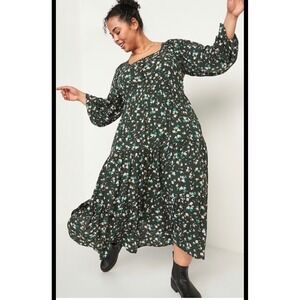 old navy green floral maxi dress Long-Sleeve Tiered Floral Maxi Swing Dress